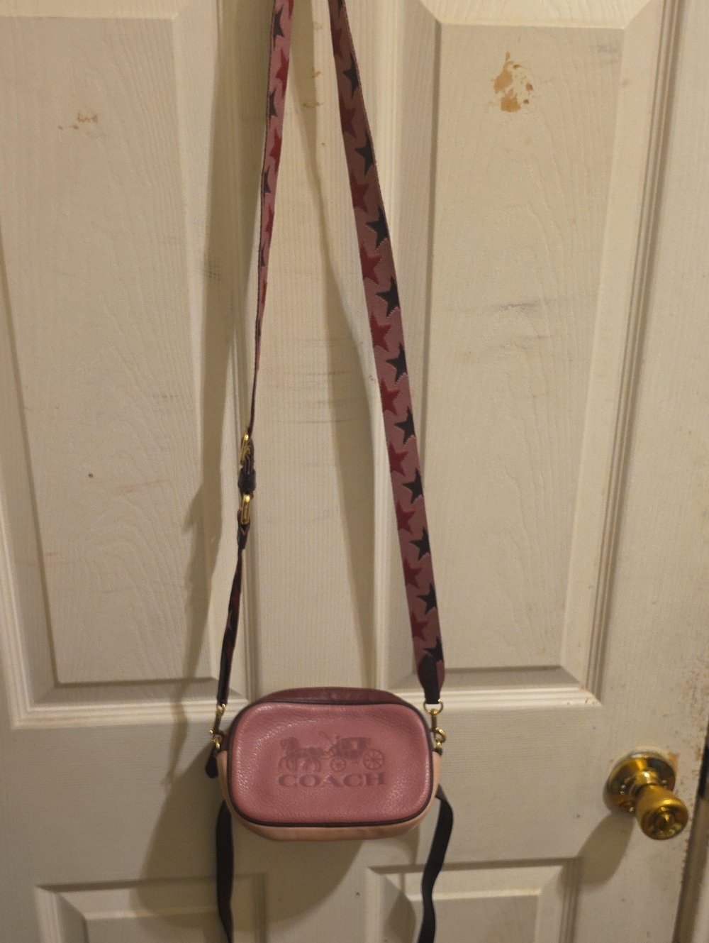 Coach Rose Pink  Leather Crossbody Camera Bag with Star Strap And Waist Belt